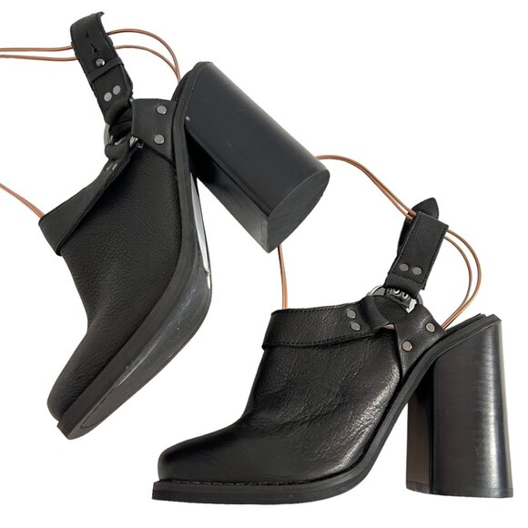 Ecote harness boots 8 ankle booties mules black leather block heel slingback - Picture 6 of 11